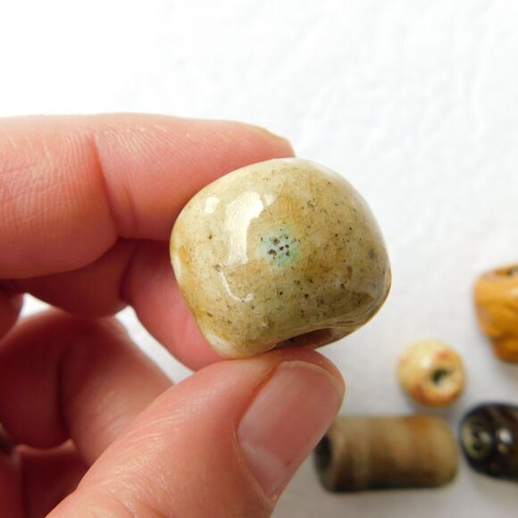 Vintage Macrame Beads Ceramic Handmade Lot fo 12 Rustic, Large Hole Glazed Clay - Picture 12 of 14